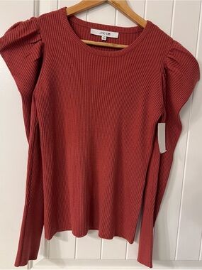 Joe's Jeans Rust Red Ribbed Puff-Sleeve Long Sleeve Top